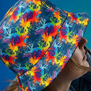 Maximalist Neon Anemone Bucket Hat with Electric Reef Pattern - Aesthetic Rebellion