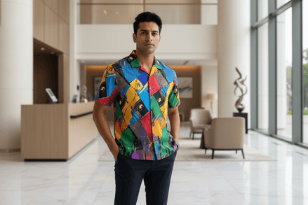 Vibrant Men's Hawaiian Camp Shirt, Tropical Vacation Wear, Beach Party Essentials, Fun Summer Fashion, Colorful AOP Shirt