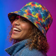 Maximalist Neon Anemone Bucket Hat with Electric Reef Pattern - Aesthetic Rebellion