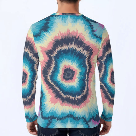 Cyber-Marble Men's Henley – Liquid Glitch Streetwear Top – Maximalist Long Sleeve Art Shirt by Aesthetic Rebellion