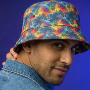 Maximalist Neon Anemone Bucket Hat with Electric Reef Pattern - Aesthetic Rebellion