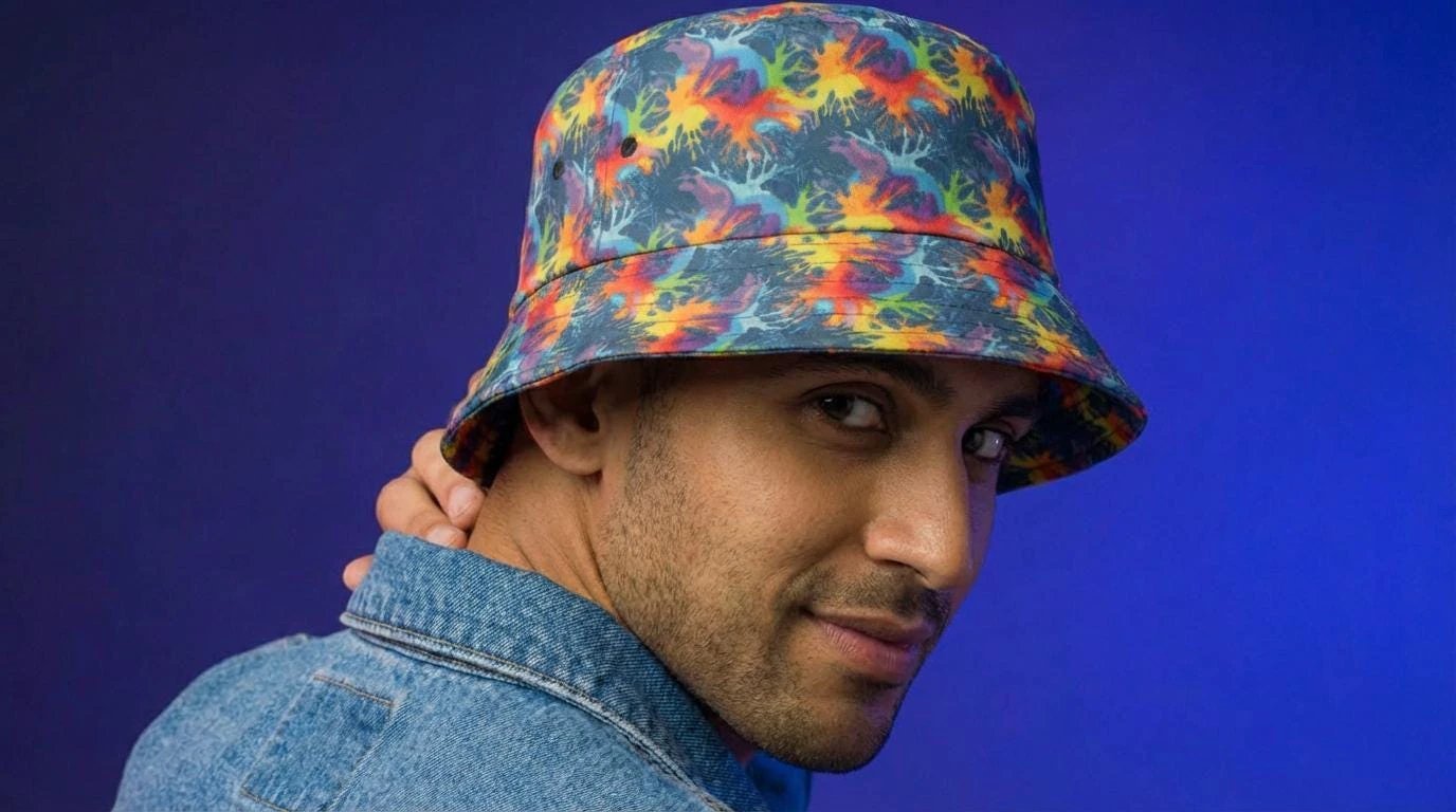 Maximalist Neon Anemone Bucket Hat with Electric Reef Pattern - Aesthetic Rebellion