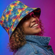 Maximalist Neon Anemone Bucket Hat with Electric Reef Pattern - Aesthetic Rebellion