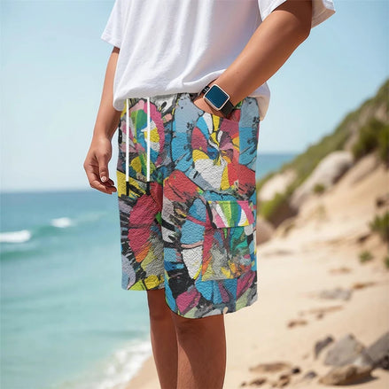 Color Wheel Men's Cargo Shorts, Tactical Abstract Wearable Art, Vibrant Maximalist Streetwear by Aesthetic Rebellion