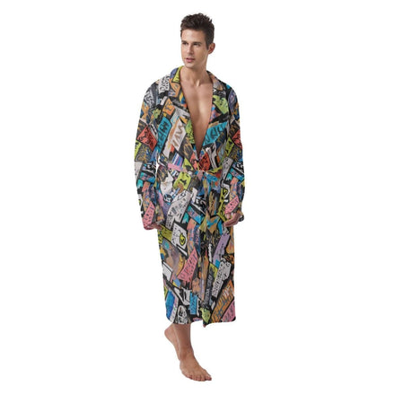 Bold Graffiti Tag Collage Bathrobe - Dark All Over Print Kimono Robe Neon Street Art - Aesthetic Rebellion