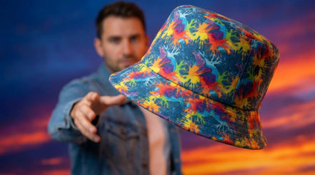 Maximalist Neon Anemone Bucket Hat with Electric Reef Pattern - Aesthetic Rebellion