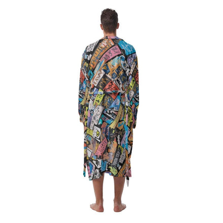 Bold Graffiti Tag Collage Bathrobe - Dark All Over Print Kimono Robe Neon Street Art - Aesthetic Rebellion