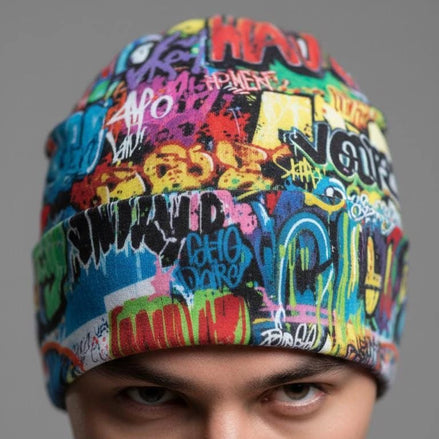 Liquid Glitch Beanie – Maximalist Graffiti Streetwear Hat by PEAPRINT
