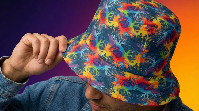 Maximalist Neon Anemone Bucket Hat with Electric Reef Pattern - Aesthetic Rebellion