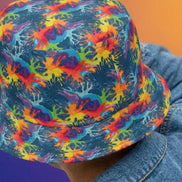 Maximalist Neon Anemone Bucket Hat with Electric Reef Pattern - Aesthetic Rebellion