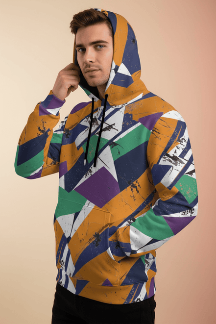 All - Over Print Unisex Pullover Hoodie – Agent Orange Geometric Bold Graphic | 310GSM Cotton - Aesthetic Rebellion