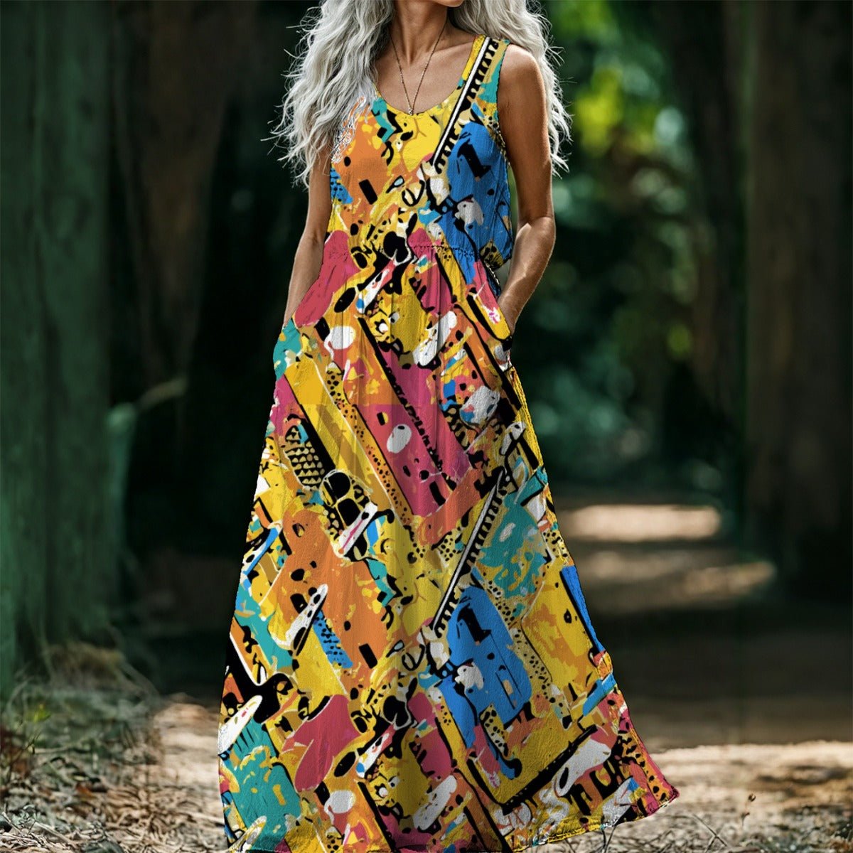 All - Over Print Women’s Sleeveless Maxi Dress - Aesthetic Rebellion