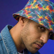 Maximalist Neon Anemone Bucket Hat with Electric Reef Pattern - Aesthetic Rebellion