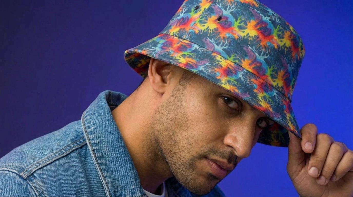 Maximalist Neon Anemone Bucket Hat with Electric Reef Pattern - Aesthetic Rebellion
