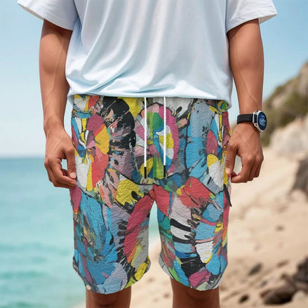 Color Wheel Men's Cargo Shorts, Tactical Abstract Wearable Art, Vibrant Maximalist Streetwear by Aesthetic Rebellion