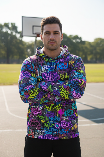 Graffiti Chaos Hoodie — Neon Street Art All - Over Print - Aesthetic Rebellion