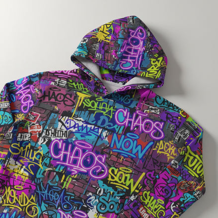 Graffiti Chaos Hoodie — Neon Street Art All - Over Print Warmup Hoodie - Aesthetic Rebellion