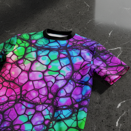 Psychedelic Web Unisex Tee – Vibrant Abstract Cut & Sew T-Shirt | Festival Fashion & Streetwear Vibes - Aesthetic Rebellion