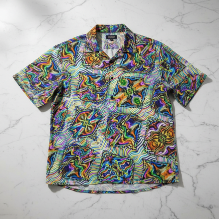 Radial Kaleidoscope AOP Hawaiian Shirt – Green & Purple Trippy Print - Aesthetic Rebellion